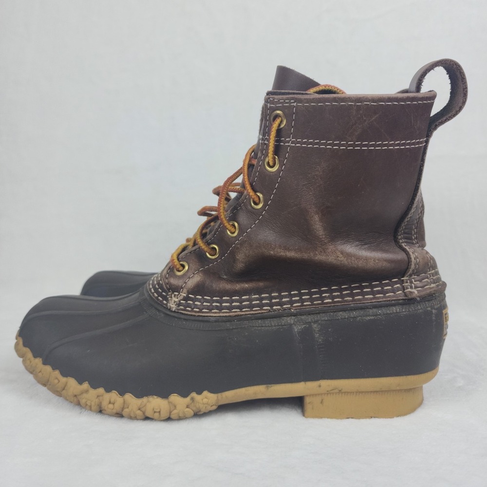 LL Bean Bean Boots Mens Size 8M Brown Leather Rubber Duck Rain Made In Maine